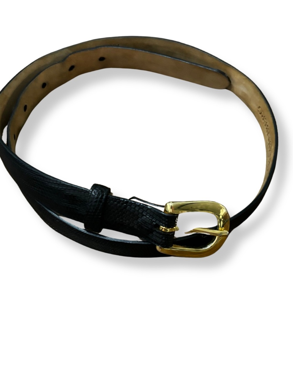 W. Kleinberg Genuine Lizard Black Leather Belt Gold Buckle Made USA 38”